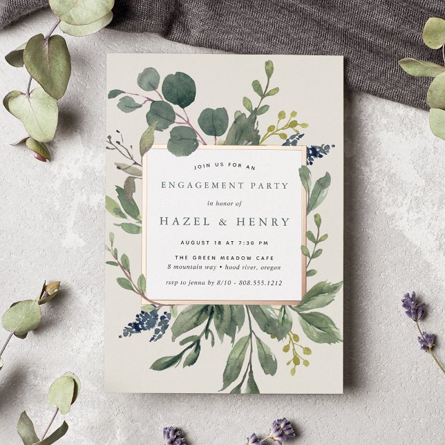 Invitación Con Relieve Metalizado Eucalyptus & Sage Engagement Party (Subido por el creador)