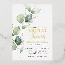 Eucalyptus Watercolor Script Bridal Shower Gold
