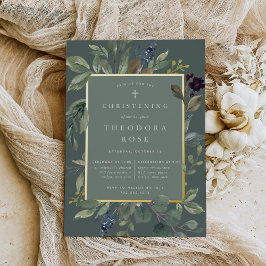 Invitación Con Relieve Metalizado Eucalyptus y Bautismo de Salario o Cristianismo