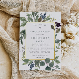 Invitación Con Relieve Metalizado Eucalyptus y Bautismo de Salario o Cristianismo