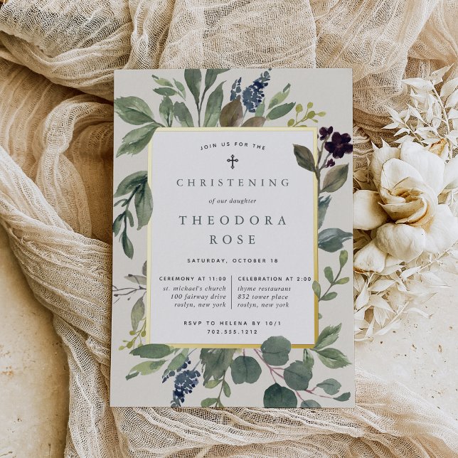 Invitación Con Relieve Metalizado Eucalyptus y Bautismo de Salario o Cristianismo (Subido por el creador)