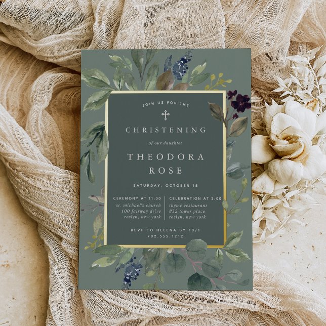 Invitación Con Relieve Metalizado Eucalyptus y Bautismo de Salario o Cristianismo (Subido por el creador)