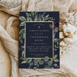 Invitación Con Relieve Metalizado Eucalyptus y Bautismo de Salario o Cristianismo