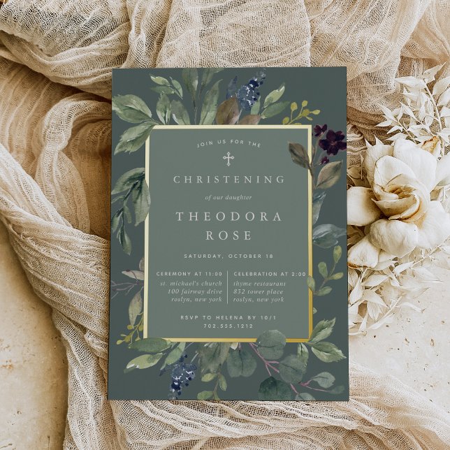 Invitación Con Relieve Metalizado Eucalyptus y Bautismo de Salario o Cristianismo (Subido por el creador)