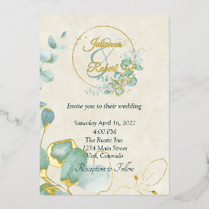 Invitación Con Relieve Metalizado Eucalyptus y boda del presupuesto de oro