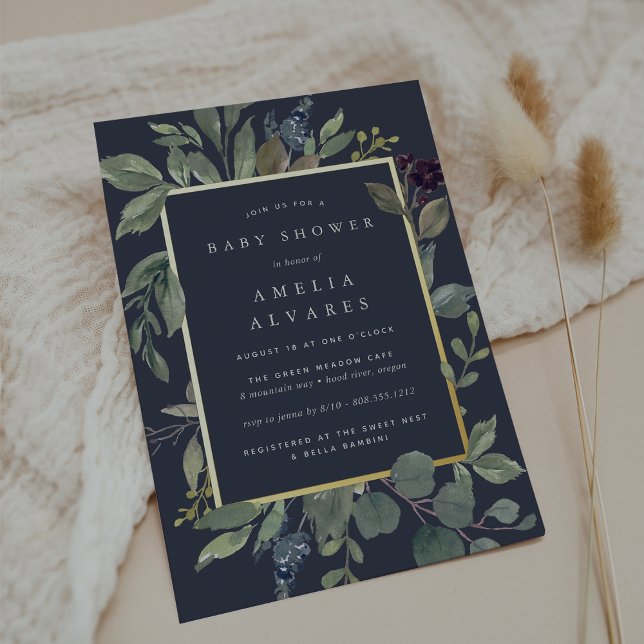 Invitación Con Relieve Metalizado Eucalyptus y Sage Baby Shower (Subido por el creador)