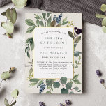 Invitación Con Relieve Metalizado Eucalyptus y Sage Bat Mitzvah<br><div class="desc">La invitación al murciélago botánico de moda mitzvah tiene un borde de hojas botánicas verdes de sabio exuberante y un follaje eucalipto de color agua con guarnecido de Relieve metalizado dorado. Personalice con su ceremonia y detalles fiestas en letras modernas sobre un fondo de marfil blanco y suave.</div>