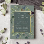 Invitación Con Relieve Metalizado Eucalyptus y Sage Bat Mitzvah<br><div class="desc">La invitación al murciélago botánico de moda mitzvah tiene un borde de hojas botánicas verdes de sabio exuberante y un follaje eucalipto de color agua con guarnecido de Relieve metalizado dorado. Personaliza con tu ceremonia y detalles fiestas con letras modernas en un tono de fondo verde musgo.</div>