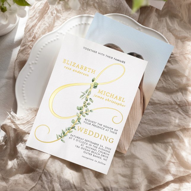 Invitación Con Relieve Metalizado Eucalytpus Ampersand Photo Boda Gold (Subido por el creador)