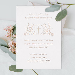 Invitación Con Relieve Metalizado Eucaristía Primera Comunión Blanca