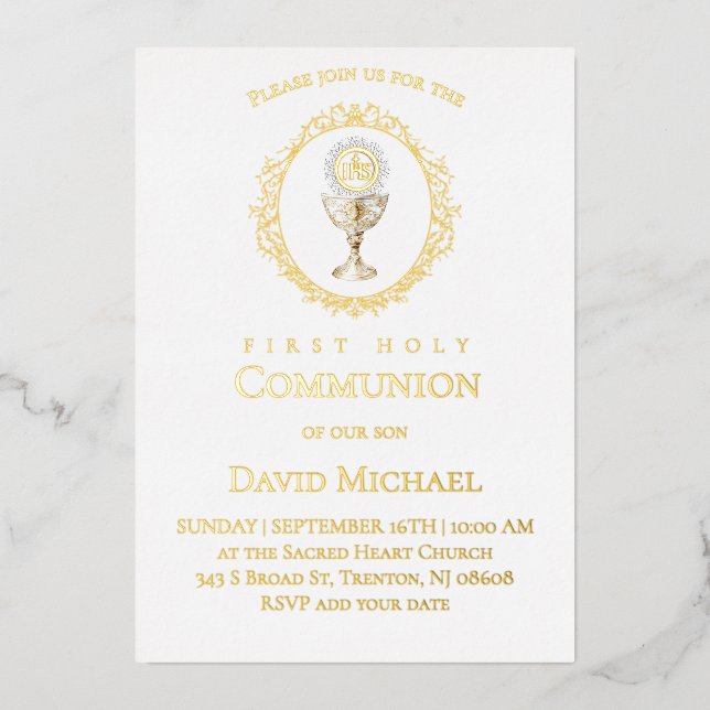 Invitación Con Relieve Metalizado Eucharist First Holy Communion (Anverso)