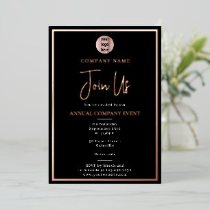 Invitación Con Relieve Metalizado Evento Corporativo Anual de la Empresa Rosa de Oro