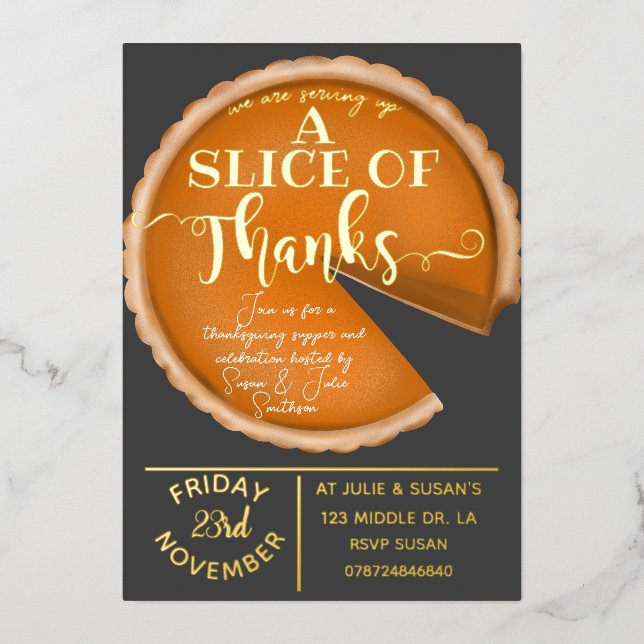 Invitación Con Relieve Metalizado Evento de almuerzo para voluntarios de pastel de c (Anverso)