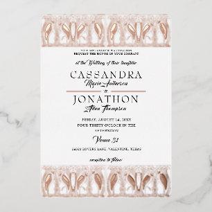 Invitación Con Relieve Metalizado Evento de Boda en Rosa Dorado