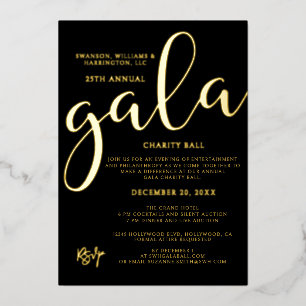 Invitación Con Relieve Metalizado Evento de Gala de Caridad Elegante Negro y Oro