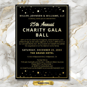 Invitación Con Relieve Metalizado Evento de Gala de Recaudación de Fondos para Obras