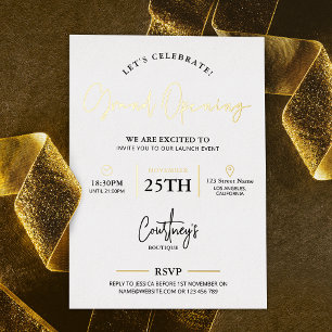 Invitación Con Relieve Metalizado Evento de Lanzamiento de Empresa Corporativo Blanc