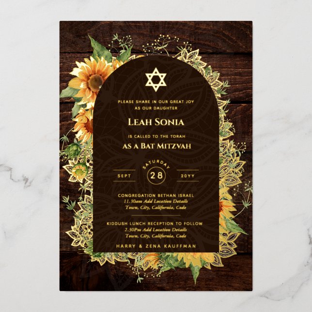 Invitación Con Relieve Metalizado Evento personalizado de Bar Mitzvah con tema de mu (Anverso)