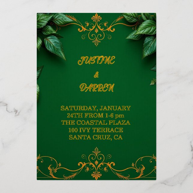 Invitación Con Relieve Metalizado Evergreen invitation  (Anverso)