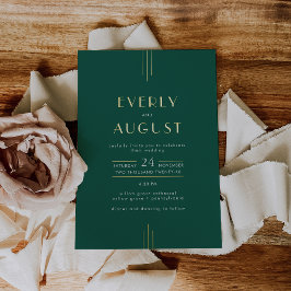Invitación Con Relieve Metalizado EVERLY Art Deco Emerald Green & Gold Foil Wedding