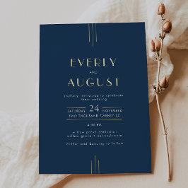 Invitación Con Relieve Metalizado EVERLY Art Deco Navy Blue and Gold Foil Wedding