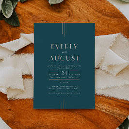 Invitación Con Relieve Metalizado EVERLY Art Deco Teal and Rose Gold Foil Wedding