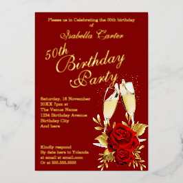 Invitación Con Relieve Metalizado Exótica fiesta de cumpleaños floral de oro de la R