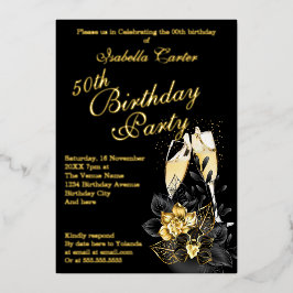 Invitación Con Relieve Metalizado Exótico partido de cumpleaños elegante floral de o