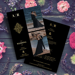 Invitación Con Relieve Metalizado Exquisita Elegancia Filigrana de Oro 2 Fotos Boda