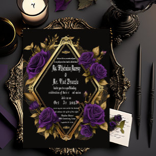 Invitación Con Relieve Metalizado Exquisito Moody Purple & Gold Gothic Boda