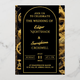 Invitación Con Relieve Metalizado Extravagancia Steampunk Boda Vintage de Relojería