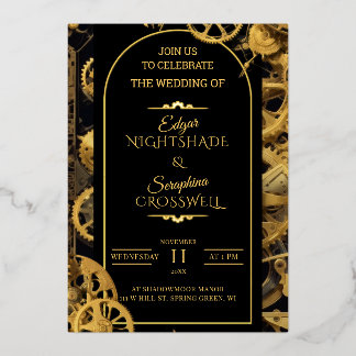 Invitación Con Relieve Metalizado Extravagancia Steampunk Boda Vintage de Relojería
