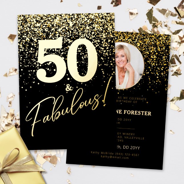 Invitación Con Relieve Metalizado  Fabulous Birthday Photo Gold Foil Invitation (Subido por el creador)