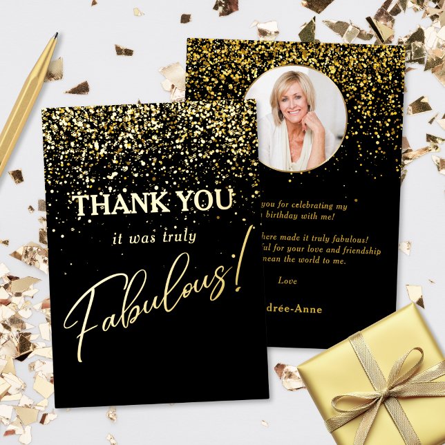 Invitación Con Relieve Metalizado Fabulous Birthday Photo Thank You Gold Foil Card (Subido por el creador)