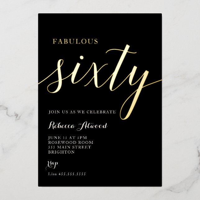 Invitación Con Relieve Metalizado Fabulous Sixty BIrthday Foil Invitation (Anverso)