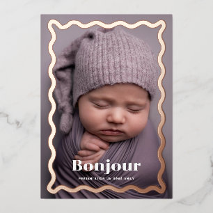 Invitación Con Relieve Metalizado Faire-part de naissance fantaisiste en o rosa