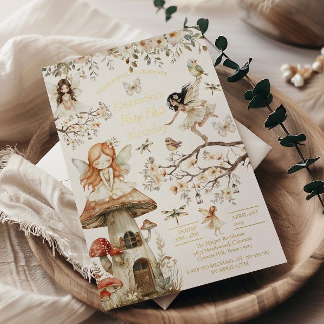 Invitación Con Relieve Metalizado Fairy First Birday Woodland Floral (Subido por el creador)