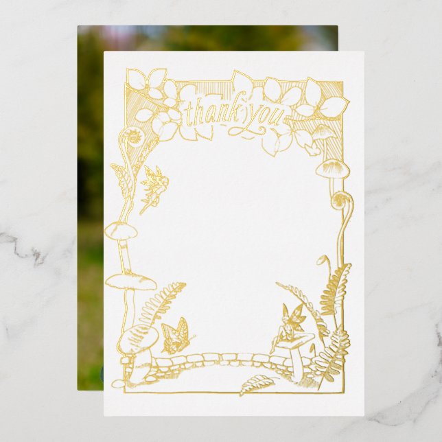 Invitación Con Relieve Metalizado Fairy Garden Gracias Notecard (Anverso/Reverso)