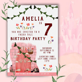 Invitación Con Relieve Metalizado Fairy Tale Door Chica Birday Party Gold