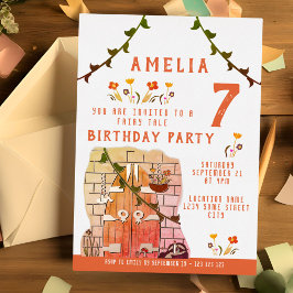 Invitación Con Relieve Metalizado Fairy Tale Door Chica Birday Party Gold