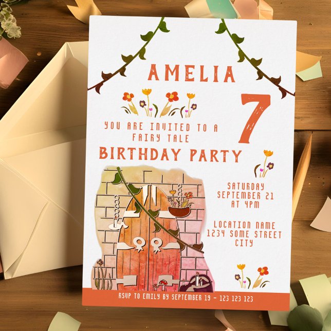 Invitación Con Relieve Metalizado Fairy Tale Door Chica Birday Party Gold (Subido por el creador)
