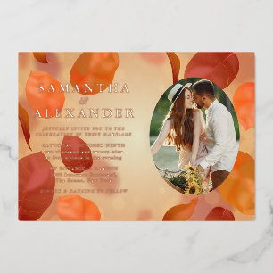 Invitación Con Relieve Metalizado Fall Boho Oval Photo Terracotta All-in-One Boda