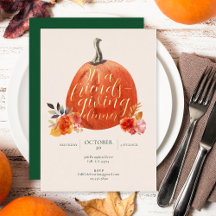 Fall Orange Friendsgiving Watercolor Pumpkin Gold