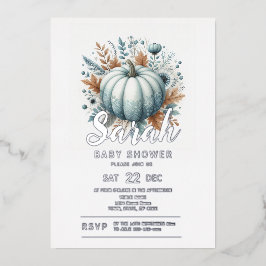 Invitación Con Relieve Metalizado Fall Pumpkin Baby Shower