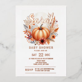 Invitación Con Relieve Metalizado Fall Pumpkin Baby Shower