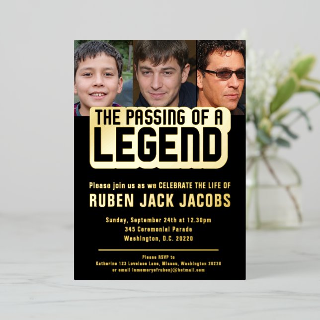 Invitación Con Relieve Metalizado Fallecimiento de la leyenda funeral conmemorativo  (Anverso de pie)