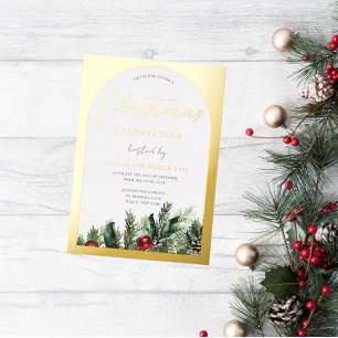 Invitación Con Relieve Metalizado Familia del Arco Dorado o Fiesta de Navidad de Ofi