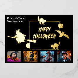 Invitación Con Relieve Metalizado Familia Halloween Cuatro Collages de fotos