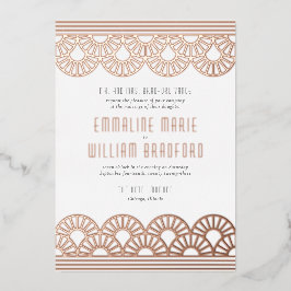 Invitación Con Relieve Metalizado Fan Boda Art Decó Oro rosa Blanco