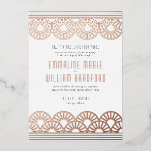 Invitación Con Relieve Metalizado Fan Boda Art Decó Oro rosa Blanco